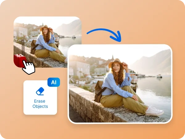 Before and after comparison using AI remove object tool
