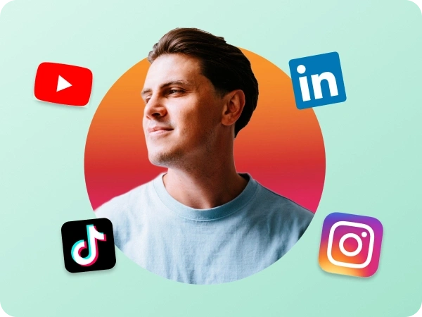 Custom background feature applied to social media profile photos for LinkedIn, TikTok, Instagram, and YouTube 