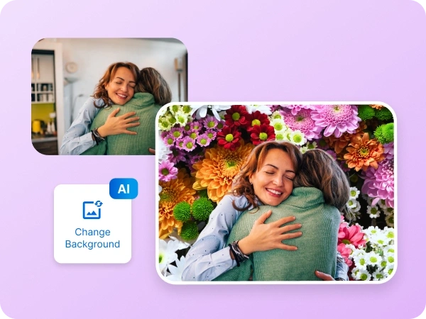 Before and after comparison using AI background removal and background replacement