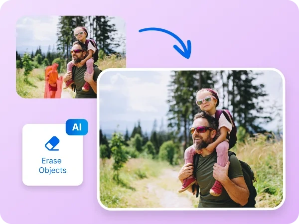 Applying the erase objects tool to a hiking photo