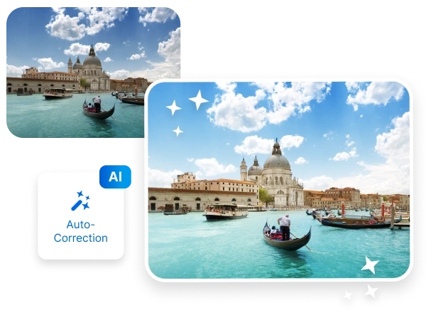  Before and after photos demonstrating the auto-correction feature’s effect