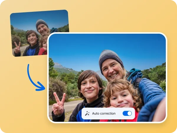 One-click AI auto-correction to instantly enhance a photo