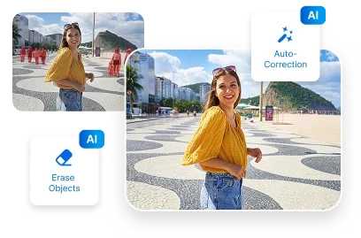 Vacation photo being retouched with inPixio’s magic eraser and auto-correction tools