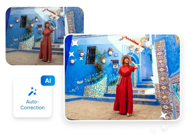 Before and after comparison using AI Auto-correction to enhance a photo