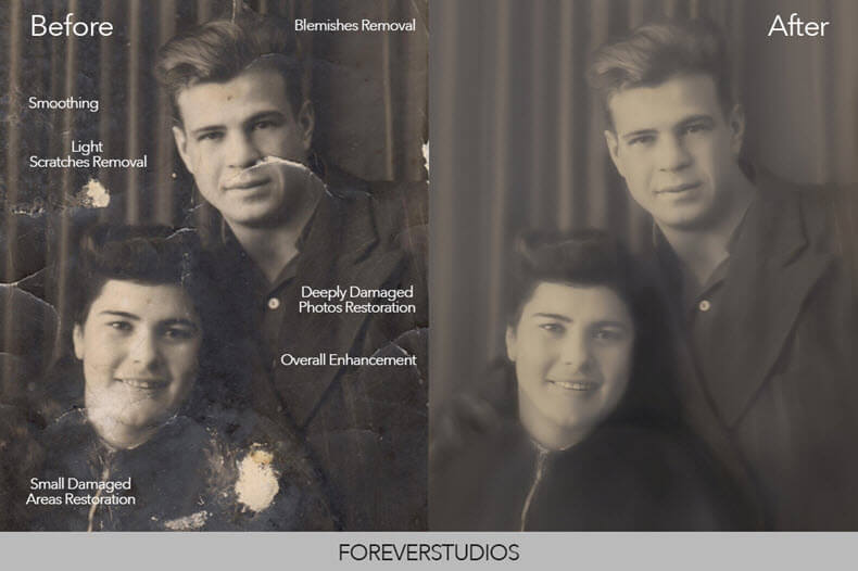 Before/after image restoration with Forever Studios