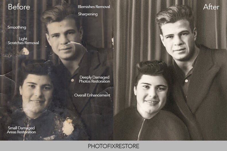 Before/after image restoration with PhotoFixRestore