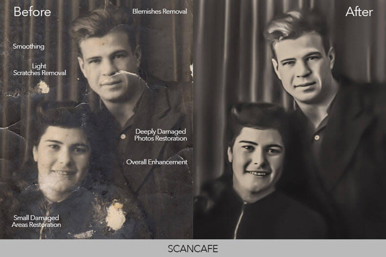 Before/after photo restoration with Scansafe