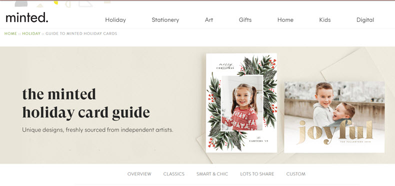 Minted holiday card website