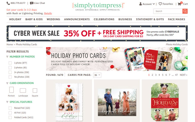 Simply to Impress photo cards site homepage
