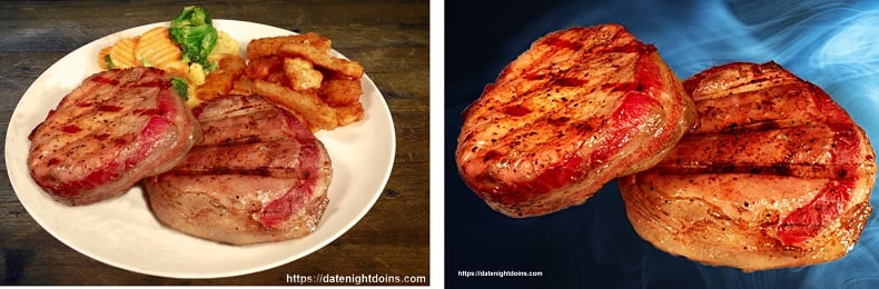 Before and after editing a food photo