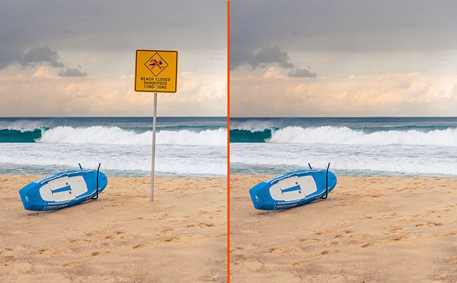 Remove something from picture - signpost on beach