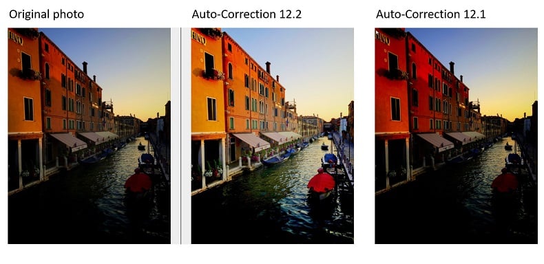 Comparing auto-correction results in Version 12.2 and 12.1 of Photo Studio