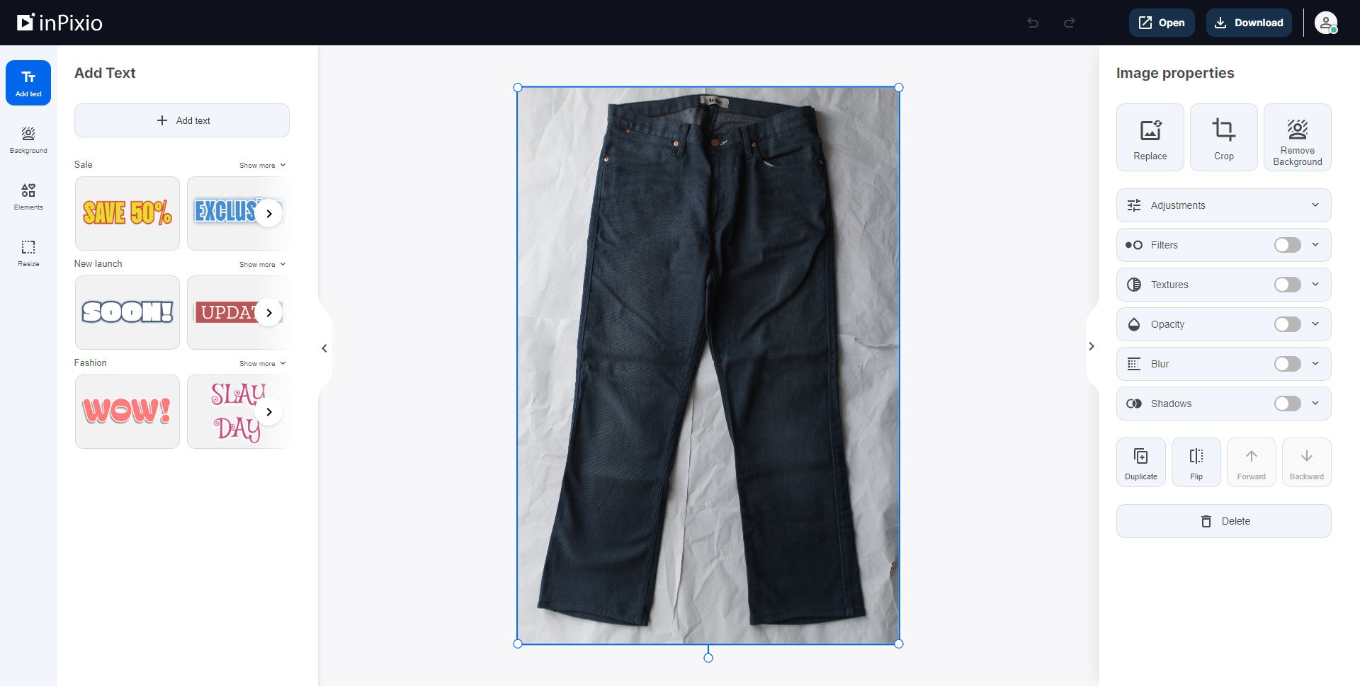 Pair of jeans before background removal