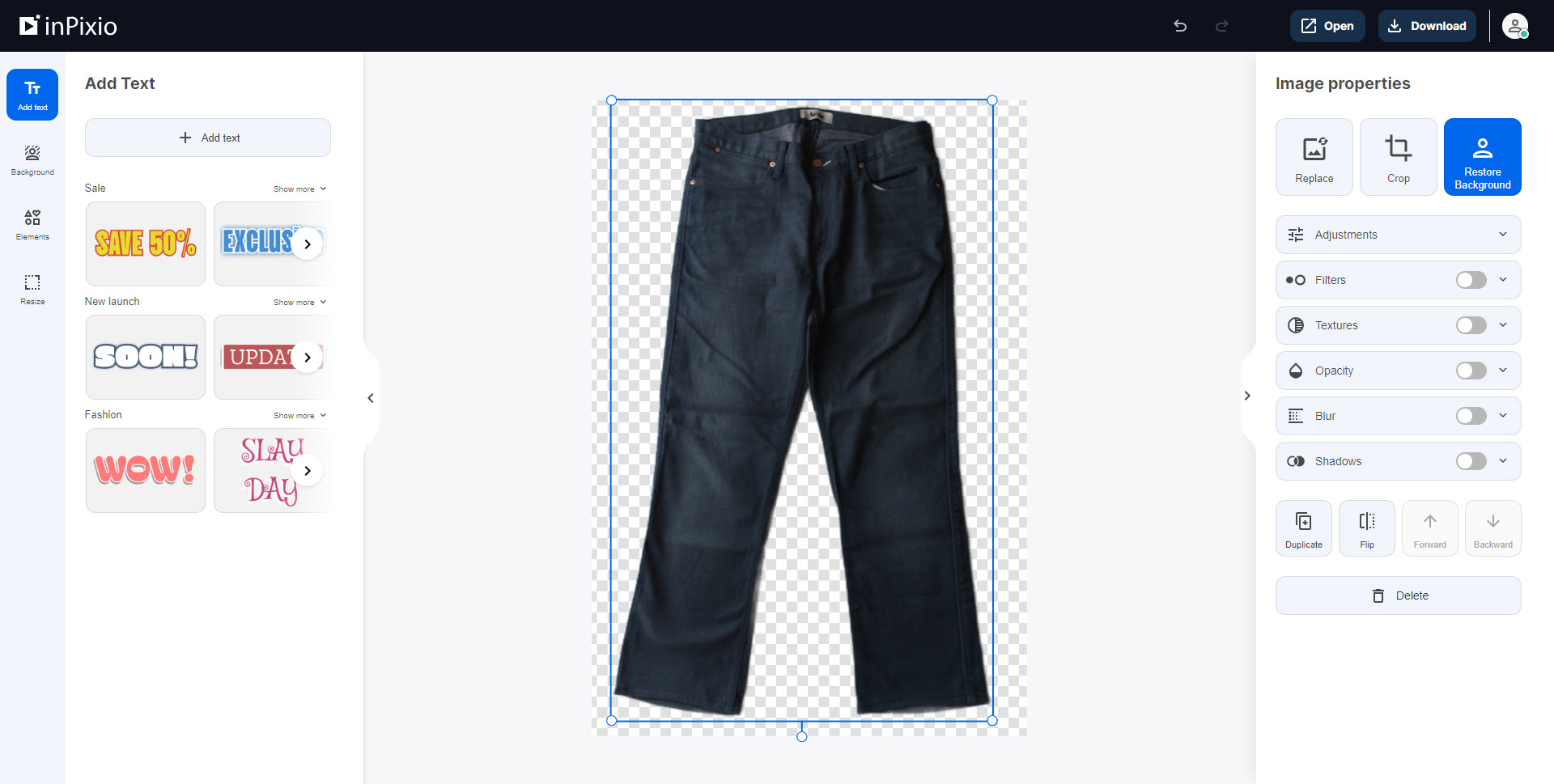 Pair of jeans after background removal
